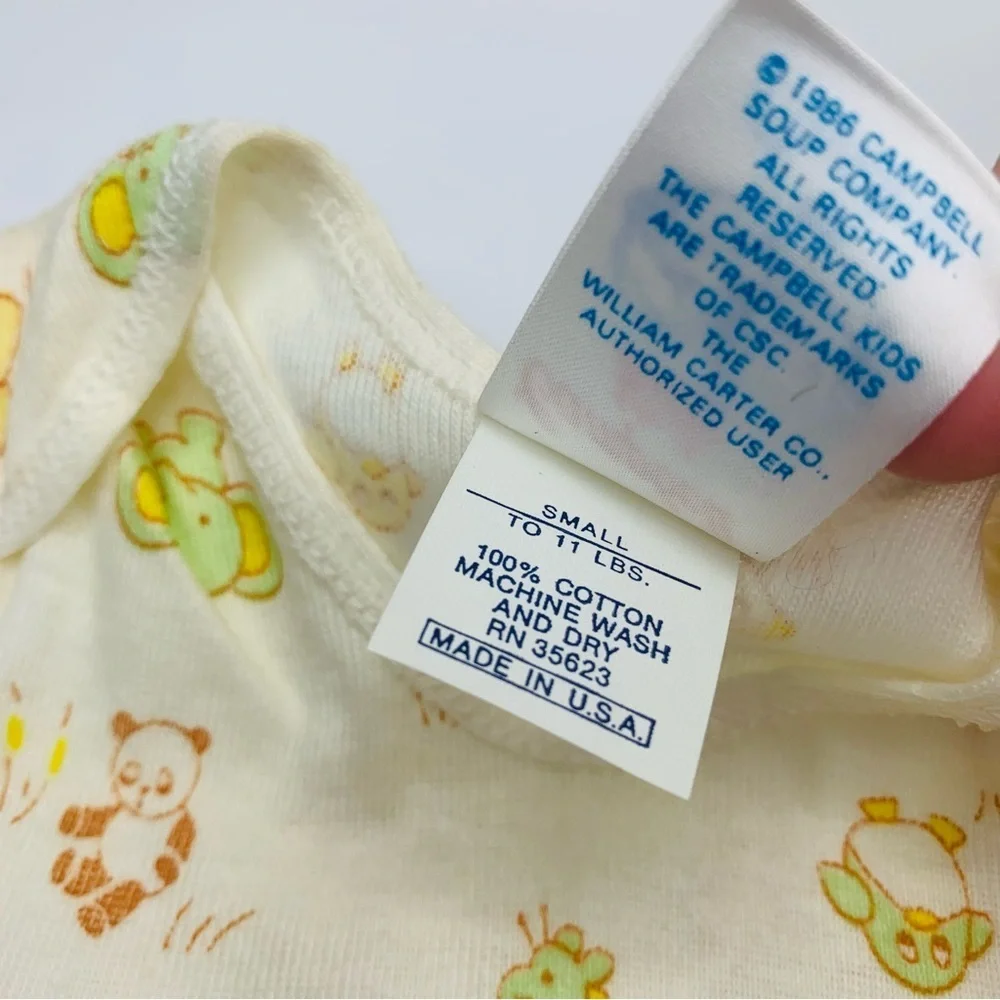 Vintage Campbell Kids Carter's Baby  Onesie, Size Small to 11lbs Zoo Pattern